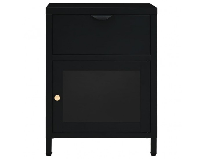 Sonata H Нощно шкафче, черно, 40x30x54,5 см, стомана и стъкло
