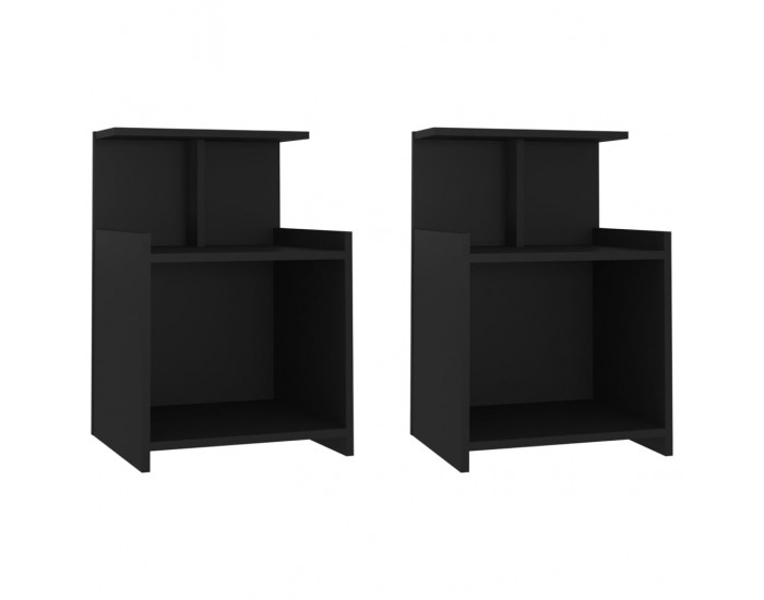Sonata H Нощни шкафчета, 2 бр, черни, 40x35x60 см, инженерно дърво