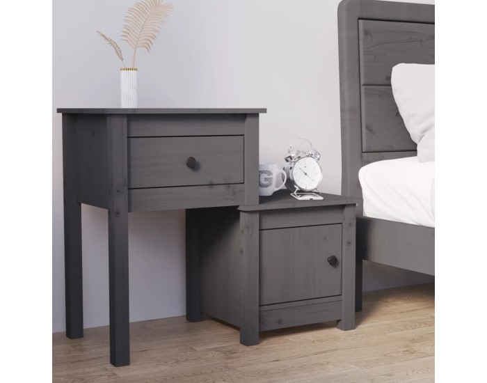 Sonata H Нощно шкафче, сиво, 79,5x38x65,5 см, борово дърво масив