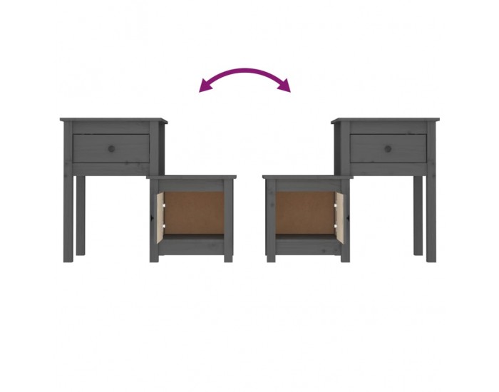 Sonata H Нощно шкафче, сиво, 79,5x38x65,5 см, борово дърво масив