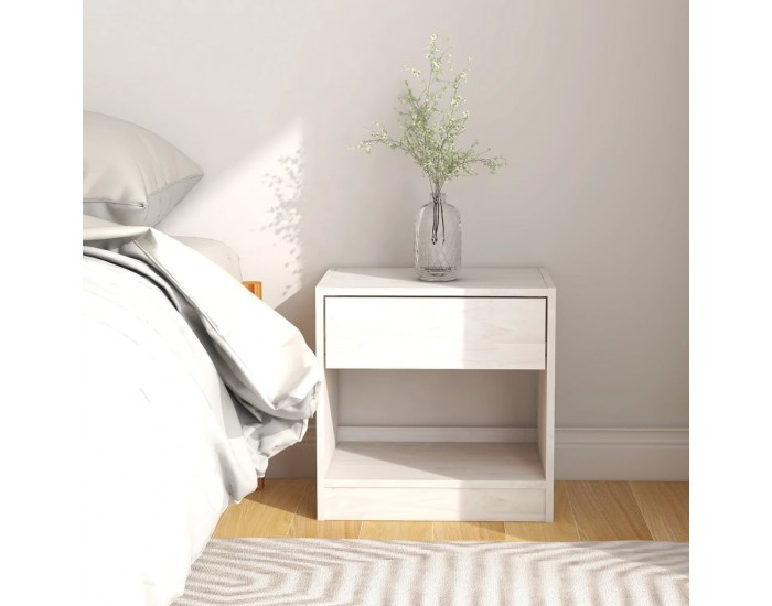 Sonata H Нощно шкафче, бяло, 40x31x40 см, борово дърво масив