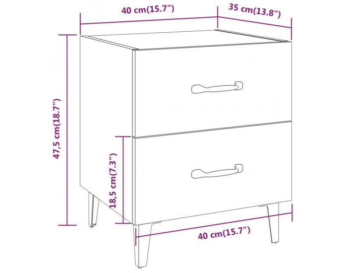Sonata H Нощни шкафчета, 2 бр, бели, 40x35x47,5 см