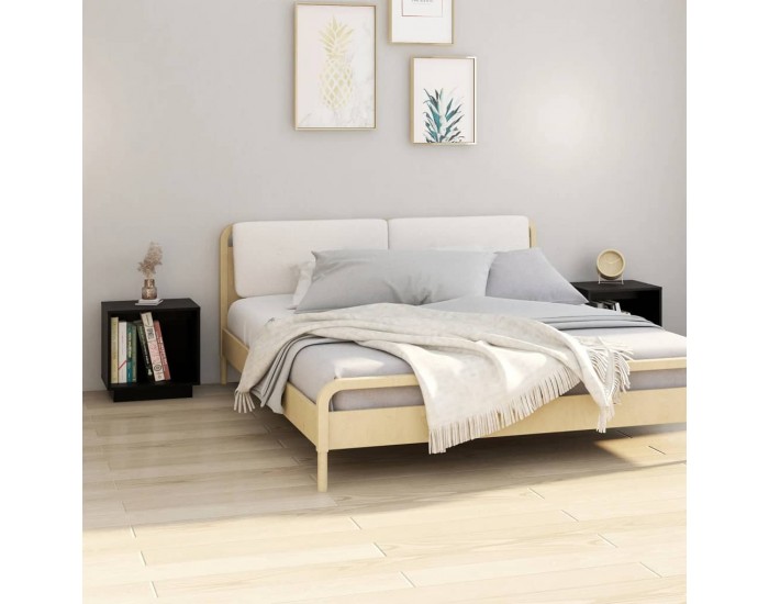 Sonata H Нощни шкафчета, 2 бр, черни, 40x30x40 см, борово дърво масив