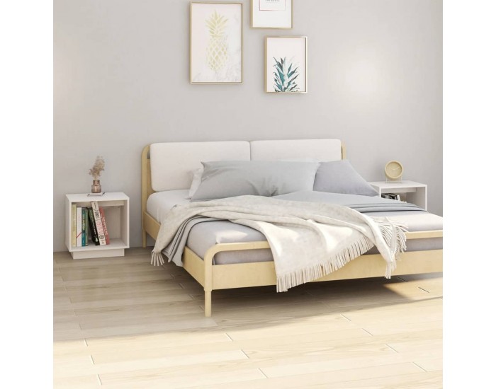 Sonata H Нощни шкафчета, 2 бр, бели, 40x30x40 см, борово дърво масив