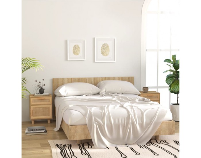 Sonata H Нощно шкафче, кафяво, борово дърво масив и естествен ратан