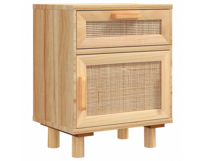 Sonata H Нощно шкафче, кафяво, борово дърво масив и естествен ратан