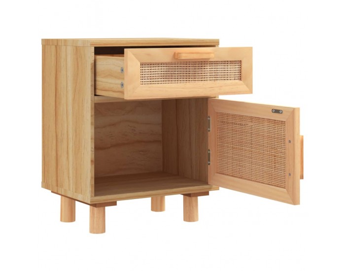 Sonata H Нощно шкафче, кафяво, борово дърво масив и естествен ратан