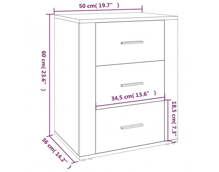 Sonata H Нощно шкафче, сив сонома, 50x36x60 см, инженерно дърво