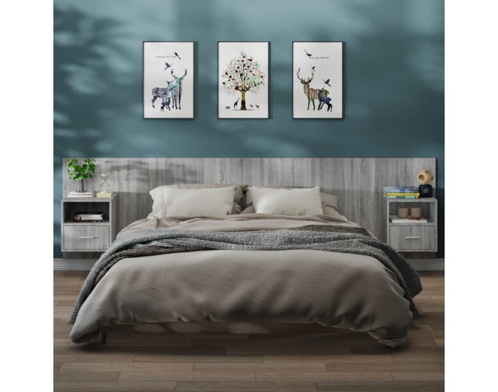 Sonata H Нощни шкафчета за стенен монтаж, 2 бр, сив сонома