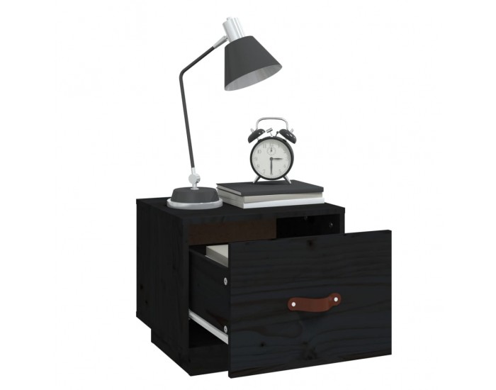 Sonata H Нощно шкафче, черно, 40x34x35 см, борово дърво масив