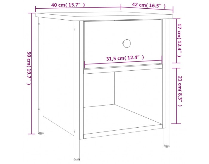 Sonata H Нощно шкафче, сив сонома, 40x42x50 см, инженерно дърво
