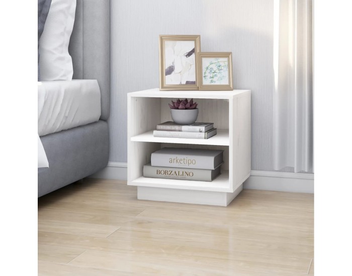 Sonata H Нощно шкафче, бяло, 40x34x40 см, борово дърво масив