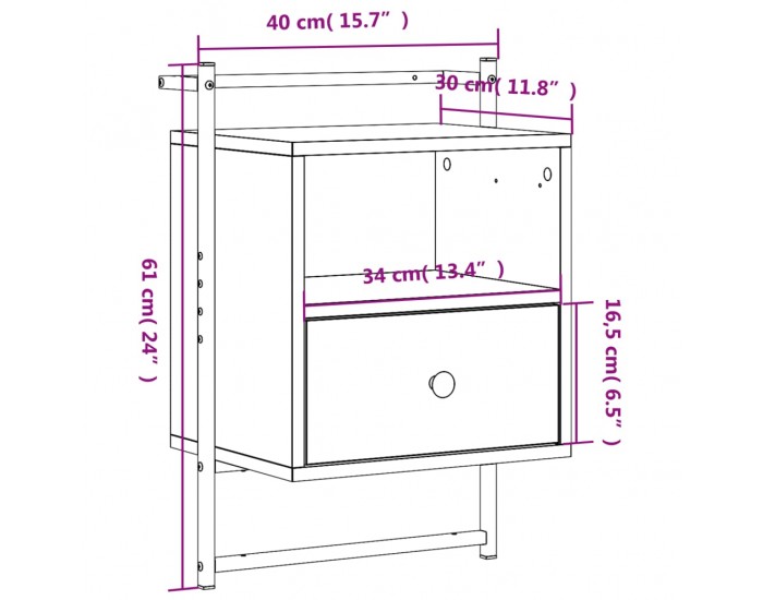 Sonata H Нощно шкафче стенно опушен дъб 40x30x61 см инженерно дърво