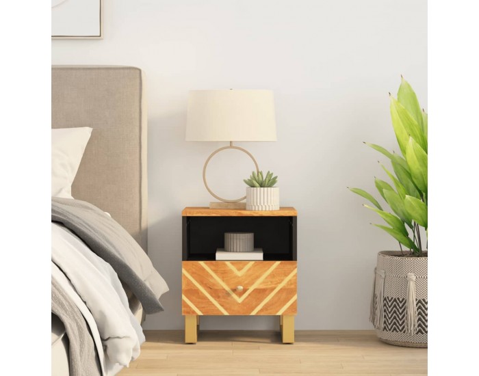 Sonata H Нощно шкафче, кафяво и черно, мангово дърво масив