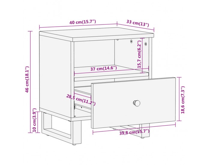 Sonata H Нощно шкафче, кафяво и черно, мангово дърво масив
