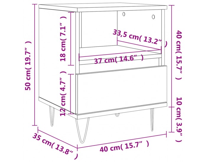 Sonata H Нощно шкафче бетонно сиво 40x35x50 см инженерно дърво