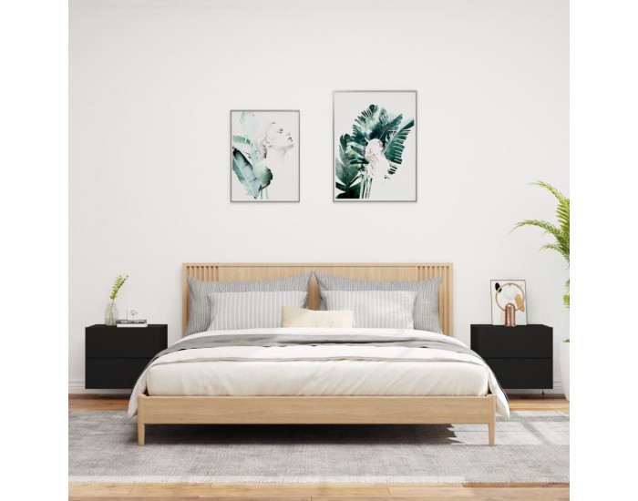 Sonata H Нощни шкафчета за стена с LED осветление, 2 бр, черни