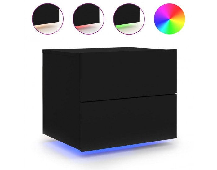 Sonata H Нощни шкафчета за стена с LED осветление, 2 бр, черни