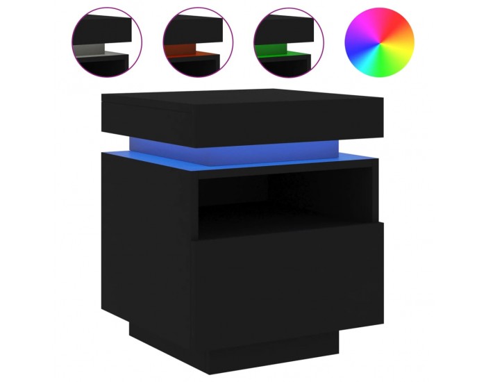 Sonata H Нощни шкафчета с LED осветление, 2 бр, черни, 40x39x48,5 см