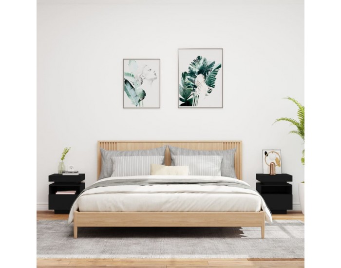 Sonata H Нощни шкафчета с LED осветление, 2 бр, черни, 40x39x48,5 см