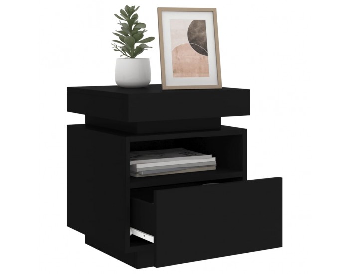 Sonata H Нощни шкафчета с LED осветление, 2 бр, черни, 40x39x48,5 см