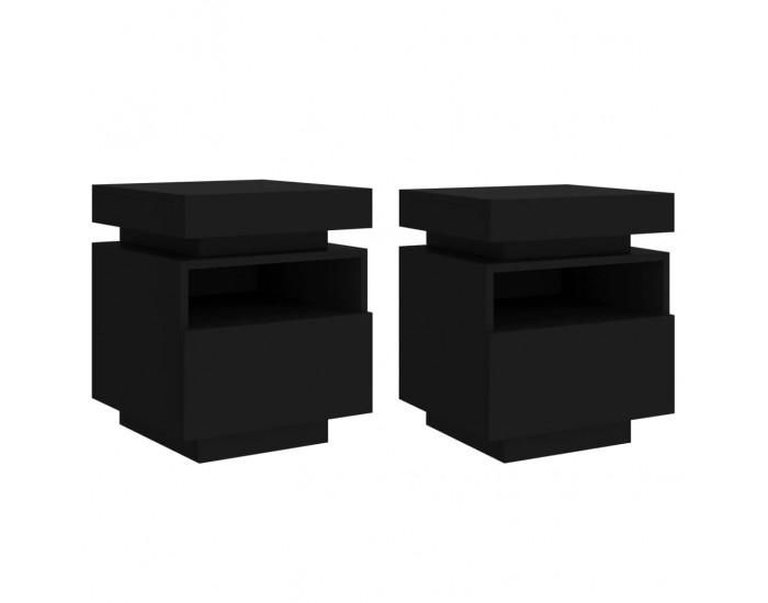 Sonata H Нощни шкафчета с LED осветление, 2 бр, черни, 40x39x48,5 см