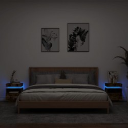 Sonata H Нощни шкафчета с LED осветление, 2 бр, опушен дъб, 40x39x48,5см - Нощни шкафчета