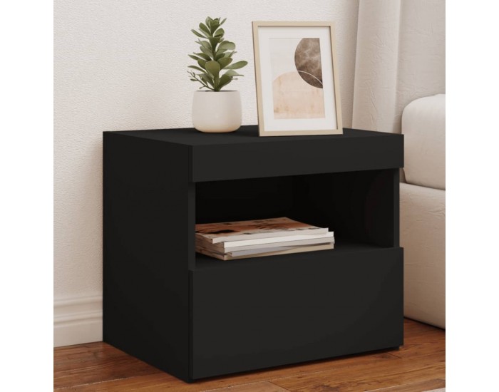 Sonata H Нощни шкафчета с LED осветление, 2 бр, черни, 50x40x45 см