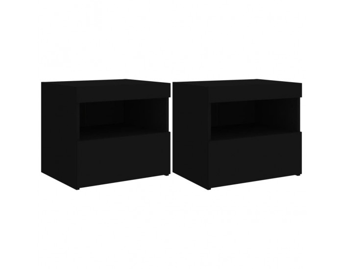 Sonata H Нощни шкафчета с LED осветление, 2 бр, черни, 50x40x45 см