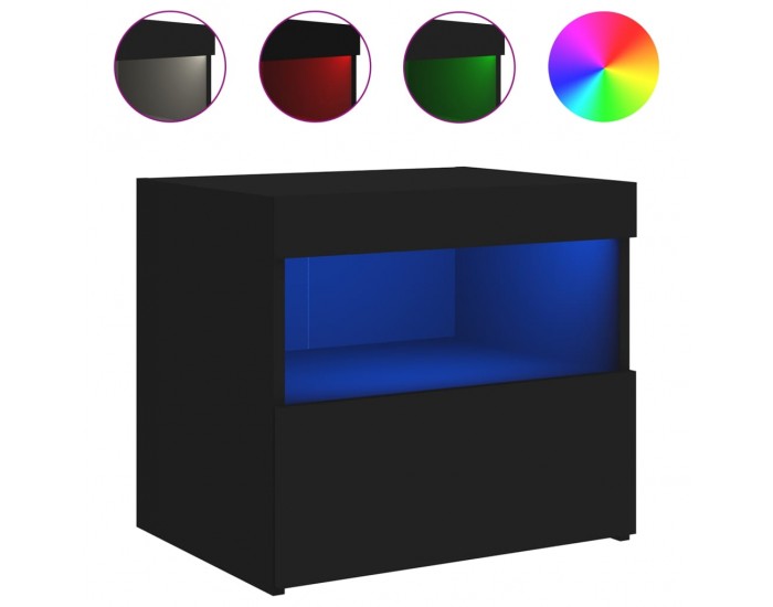 Sonata H Нощни шкафчета с LED осветление, 2 бр, черни, 50x40x45 см