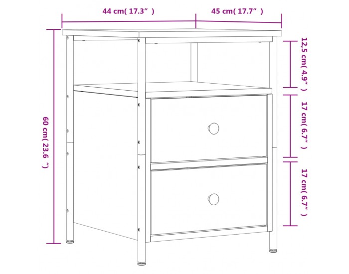 Sonata H Нощно шкафче, черно, 44x45x60 см, инженерно дърво