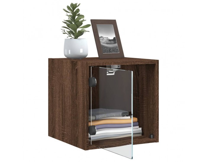 Sonata H Нощно шкафче със стъклена врата кафяв дъб 35x37x35 см