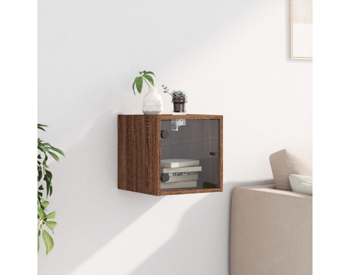 Sonata H Нощно шкафче със стъклена врата кафяв дъб 35x37x35 см