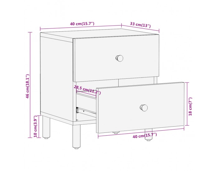 Sonata H Нощни шкафчета, 2 бр, 40x33x46 см, манго масив