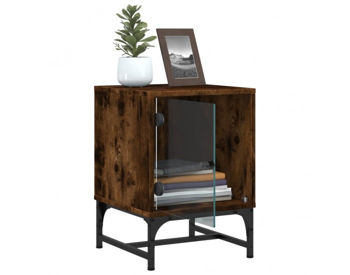 Sonata H Нощни шкафчета със стъклени врати 2 бр опушен дъб 35x37x50 см