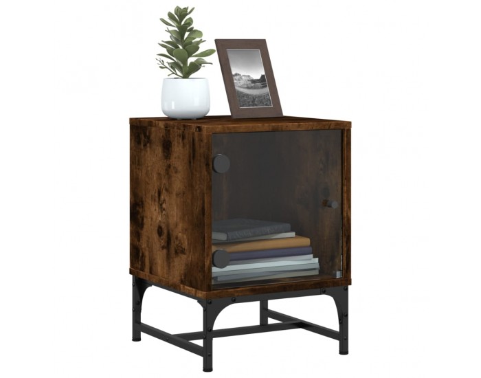 Sonata H Нощни шкафчета със стъклени врати 2 бр опушен дъб 35x37x50 см