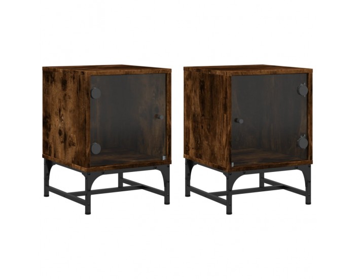 Sonata H Нощни шкафчета със стъклени врати 2 бр опушен дъб 35x37x50 см