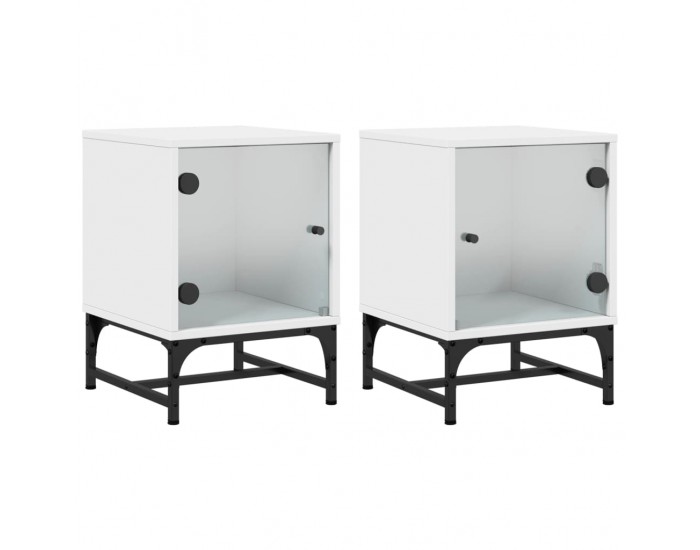 Sonata H Нощни шкафчета със стъклени врати 2 бр бяло 35x37x50 см