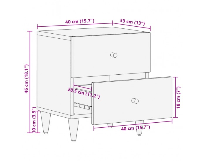 Sonata H Нощно шкафче, 40x33x46 см, масивно мангово дърво