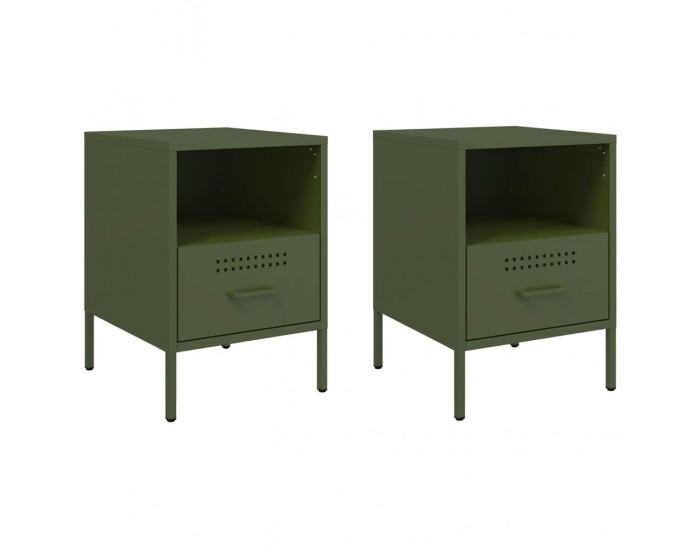 Sonata H Нощни шкафчета 2 бр маслиненозелени 36x39x50,5 см стомана