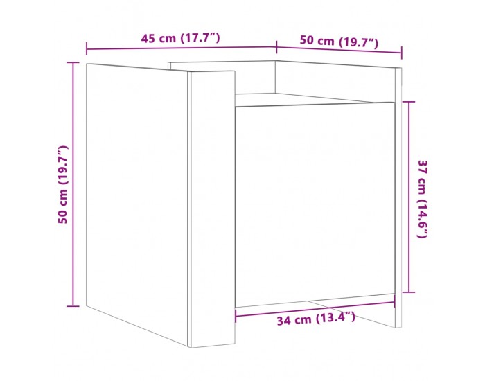 Sonata H Нощно шкафче, сив сонома, 45x50x50 см, инженерно дърво