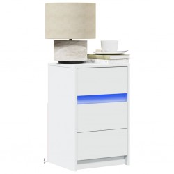 Sonata H Нощно шкафче с LED осветление, бяло, инженерно дърво - Нощни шкафчета