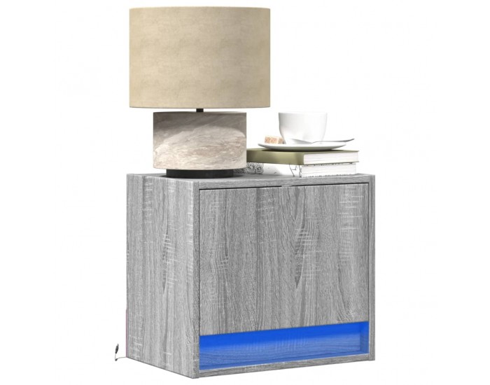 Sonata H Нощни шкафчета за стена с LED осветление, 2 бр, сив сонома