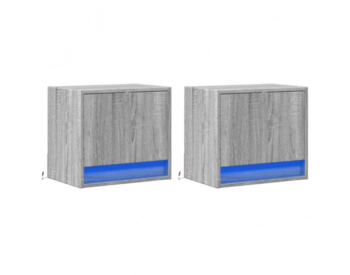 Sonata H Нощни шкафчета за стена с LED осветление, 2 бр, сив сонома
