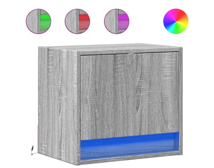 Sonata H Нощни шкафчета за стена с LED осветление, 2 бр, сив сонома