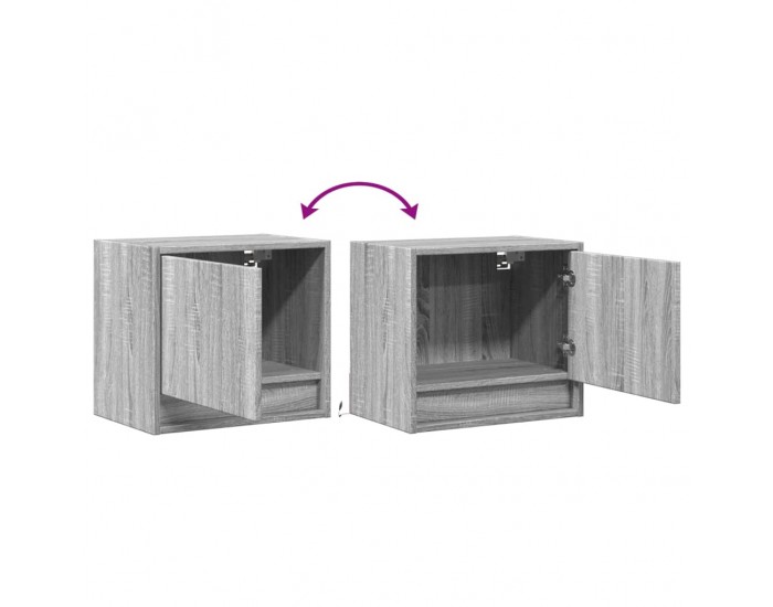 Sonata H Нощни шкафчета за стена с LED осветление, 2 бр, сив сонома