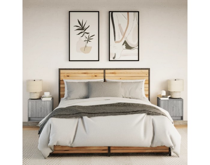 Sonata H Нощни шкафчета за стена с LED осветление, 2 бр, сив сонома