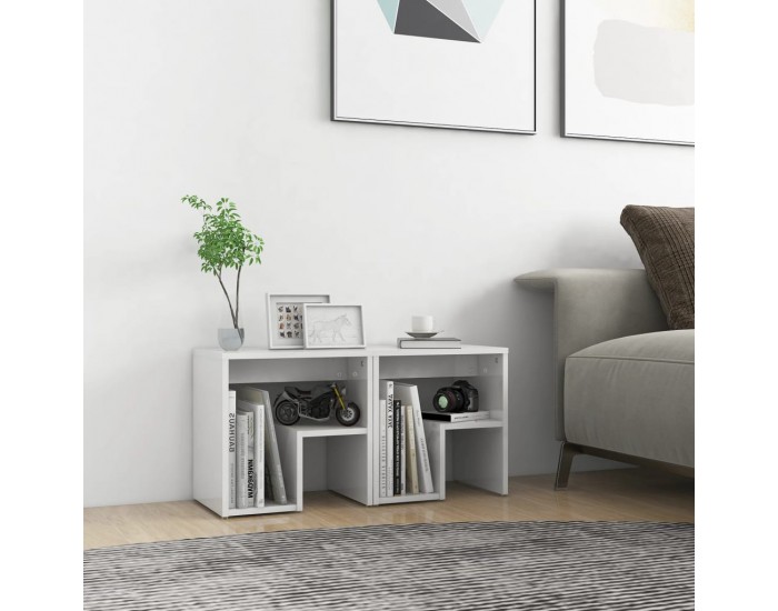 Sonata H Шкафче за спалня, бял гланц, 2 бр, 40x30x40 см, инженерно дърво