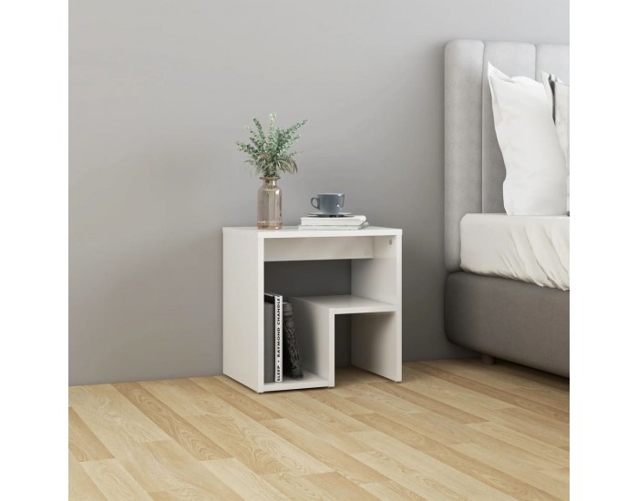 Sonata H Шкафче за спалня, бял гланц, 2 бр, 40x30x40 см, инженерно дърво