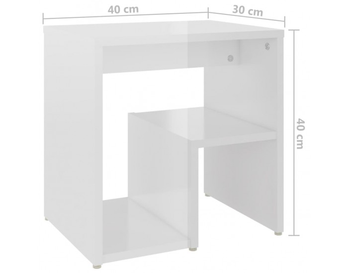 Sonata H Шкафче за спалня, бял гланц, 2 бр, 40x30x40 см, инженерно дърво